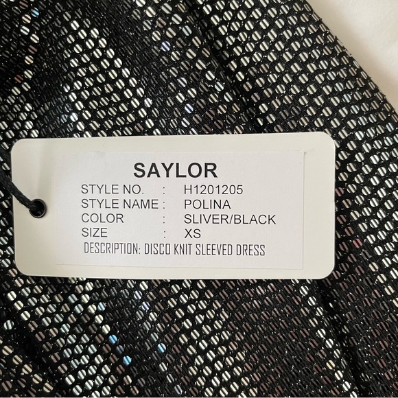 Saylor Mini Dress Metallic Silver Black Back Cut Out NWT Sz XS Polina Disco - Picture 10 of 11